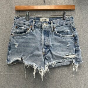 AGOLDE Size 24 Parker Distressed Denim Shorts Light Wash Blue Jean Summer Casual